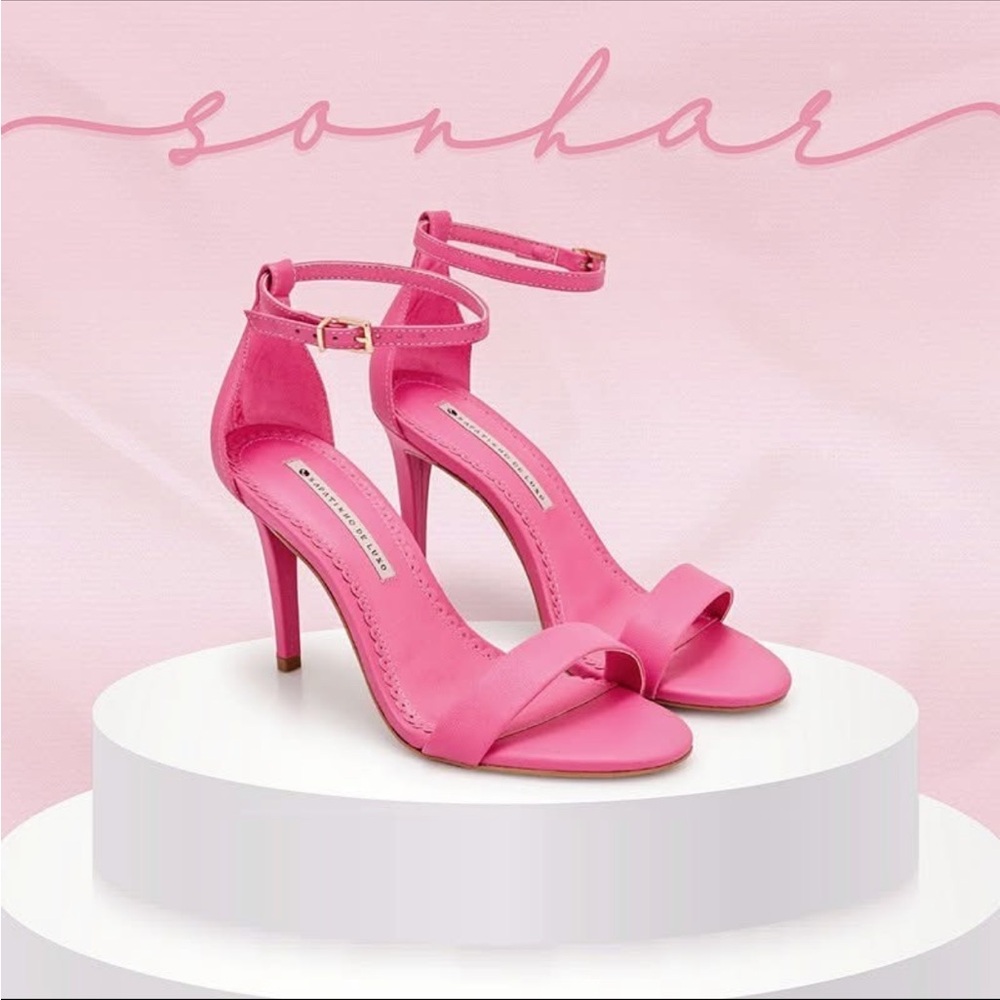 New pink Leather Single Strap Stiletto Heels Sandals size 8 Barbiecore girly fun